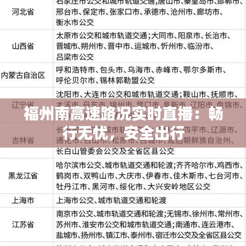 福州南高速路况实时直播：畅行无忧，安全出行