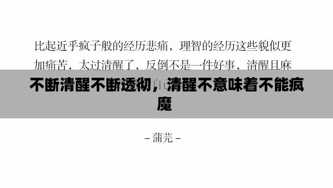 不断清醒不断透彻，清醒不意味着不能疯魔 