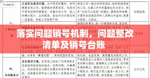 落实问题销号机制，问题整改清单及销号台账 